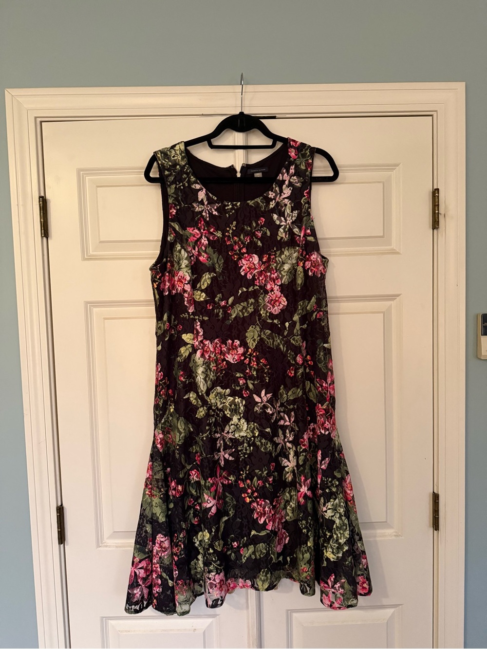 Tommy Hilfiger Black Floral A-Line Dress with Pink & Green Accents